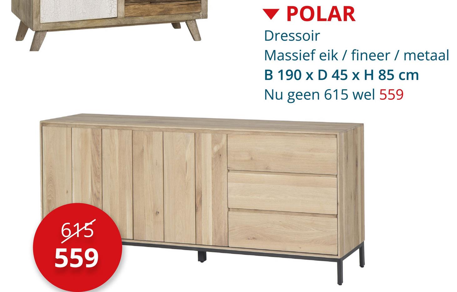 Dressoir Polar 190cm - eik massief - naturel Dressoirs Eetkamerkasten