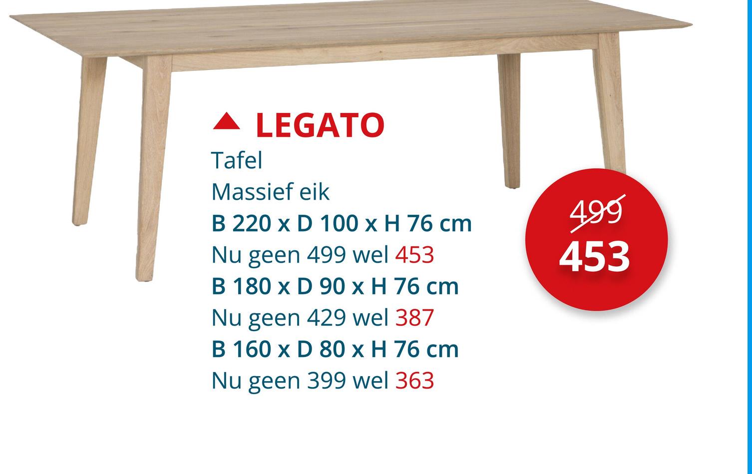 Tafel Legato 180x90cm - eik massief - naturel Tafels Eettafels