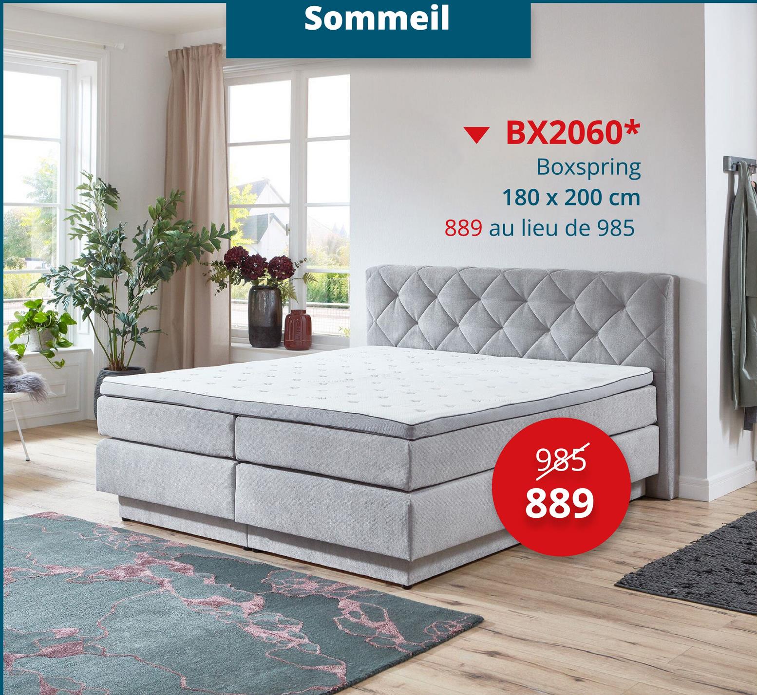 Boxspring BX2060 180x200cm avec rangement tissu gris clair Lits & Boxsprings Boxsprings