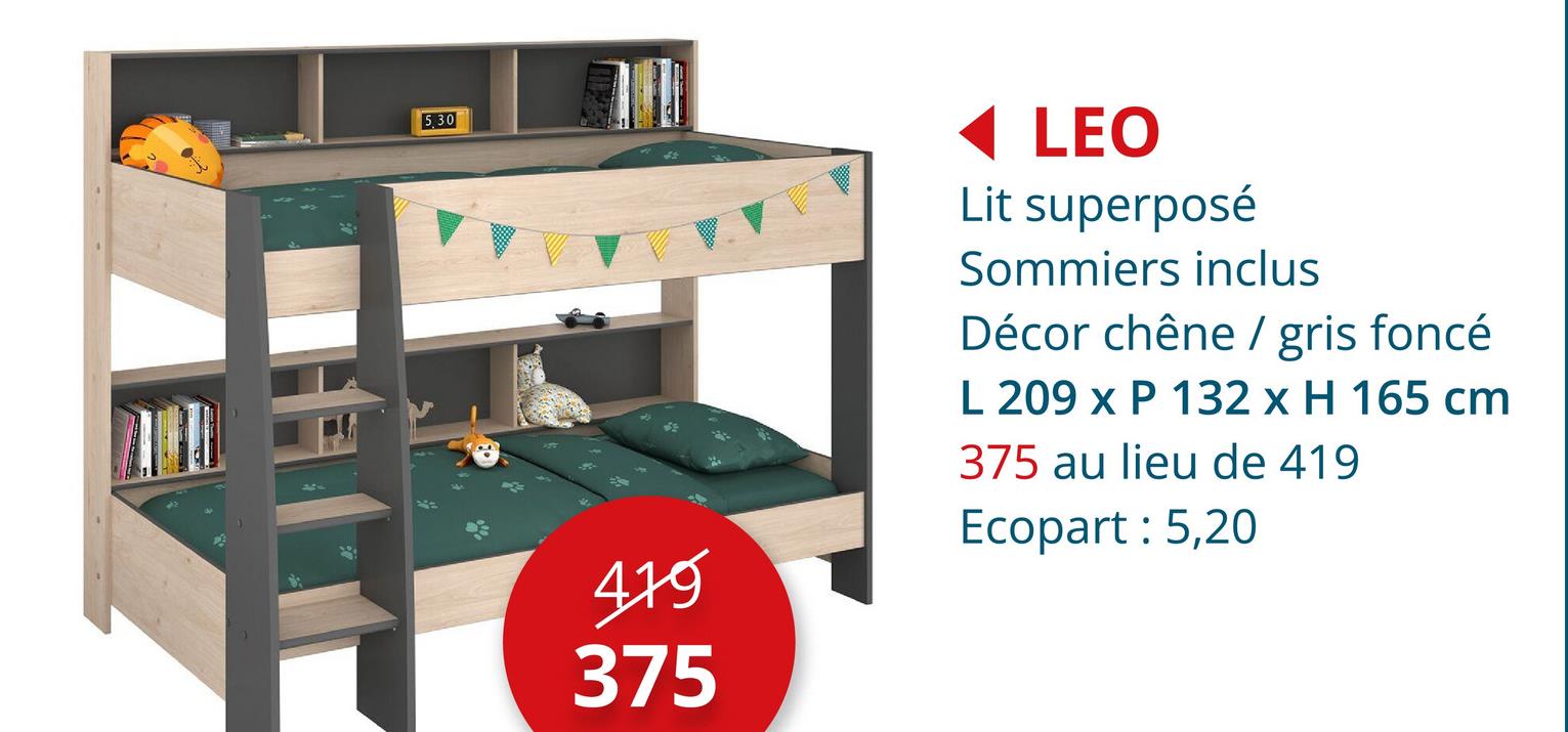 Lit superposé Leo 90x200cm  beige Lits & Boxsprings Lits Superposés Chambre Junior