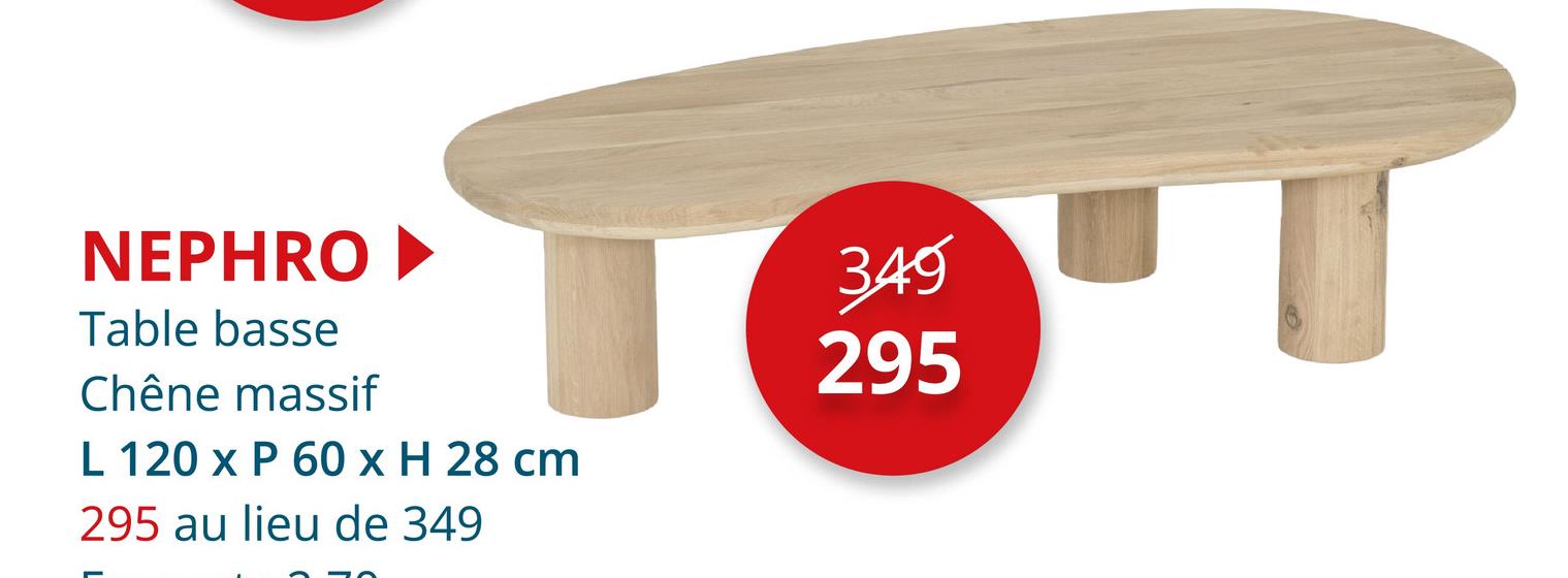 Table basse Nephro 120x60cm chêne massif naturel Meubles D'appoint Tables Basses