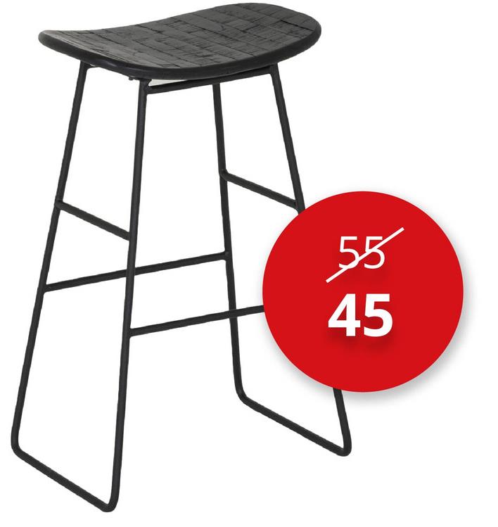 Tabouret de bar Levi HA65cm teck massif noir Chaises Chaises De Bar Chaises Tabourets De Bar