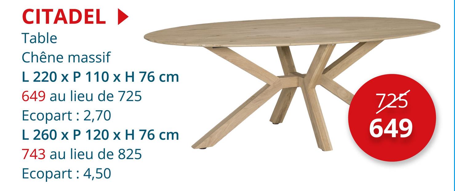 Table Citadel 260x120cm - chêne massif - naturel Tables Tables De Salle à Manger Tables De Cuisine Tables