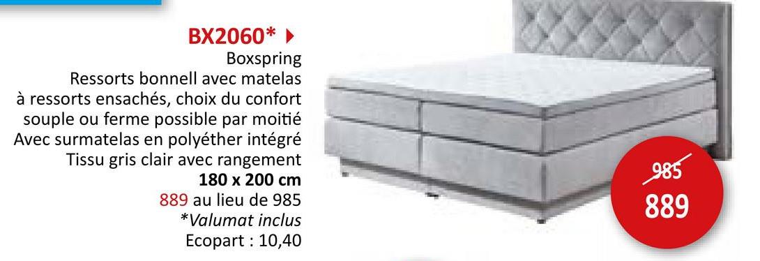 Boxspring BX2060 180x200cm avec rangement tissu gris clair Lits & Boxsprings Boxsprings