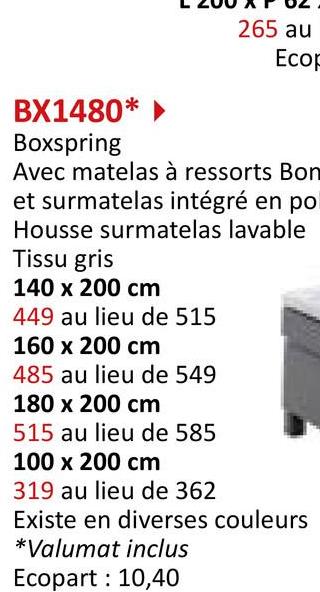 Boxspring BX1480 180x200cm tissu gris Lits & Boxsprings Boxsprings