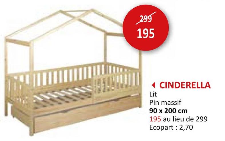 Lit de maison Cinderella 90x200cm avec sommier et rangement - pin massif - naturel Lits & Boxsprings Lits 1 Personne Chambre Junior