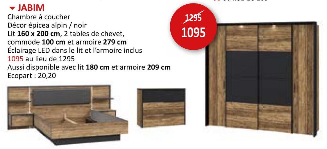 Chambre à coucher Jabim avec lit 160x200cm - armoire 279cm Ensemble Chambre Chambre à Coucher Complète