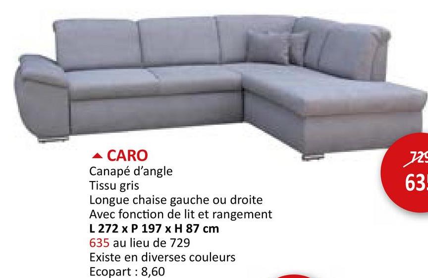 Canapé d'angle Caro 272x197cm - tissu - gris moyen  avec fonction de lit et rangement Salons Canapés D'angle