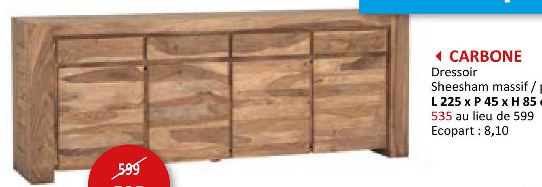 Buffet Carbone  225cm - sheesham massif & placage - naturel Buffets Armoires