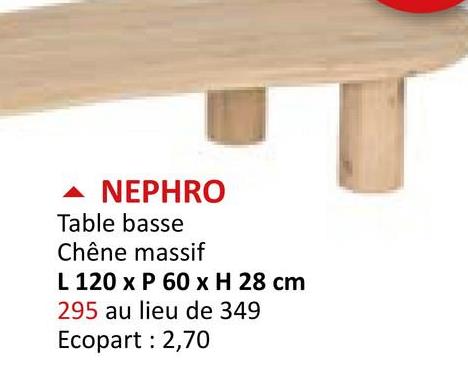 Table basse Nephro 120x60cm chêne massif naturel Meubles D'appoint Tables Basses