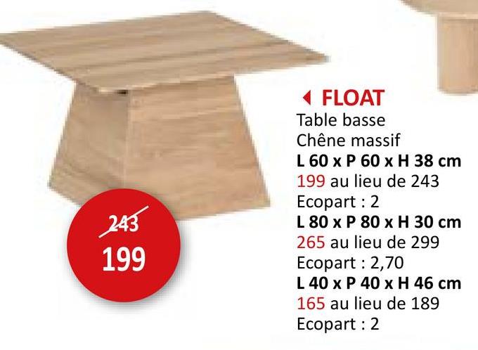 Table basse Float chêne massif carré Meubles D'appoint Tables Basses