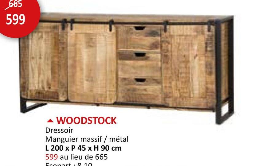 Buffet Woodstock 200x45cm - mangue massif & métal - naturel/noir Buffets Armoires