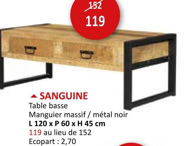 Table basse Sanguine bois massif avec rangement Meubles D'appoint Tables Basses