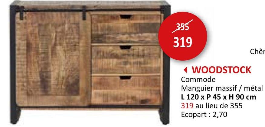 Commode Woodstock 120x45x90cm - mangue massif & métal - naturel/noir Éléments D'appoint Commode Armoires De Rangement Armoires D'appoint Meubles D'appoint Armoires Armoires