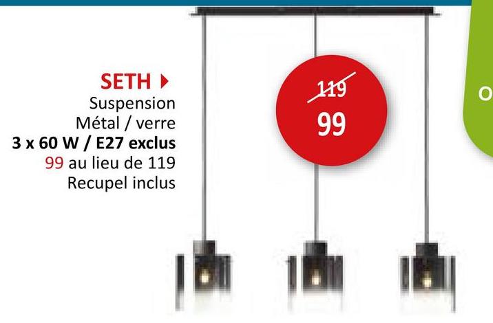 Suspension Seth 90x20cm 3x60W E27 Suspension Suspensions