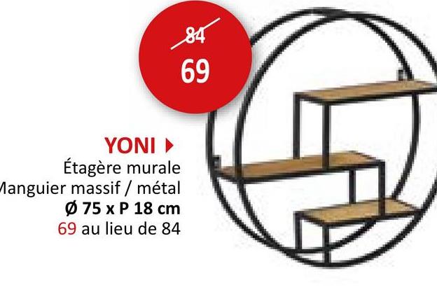 Étagère murale Yoni Ø75x18cm brun noir Etagères & Planches Meubles D'appoint Etagères Murales Décoration Murale Rangement Etagères & Planches Etagères & Planches Etagères & Planches