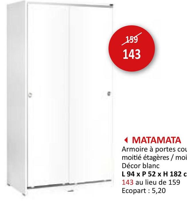 Armoire à portes coulissantes Matamata 94cm Garde-robes Porte Coulissante Armoires De Rangement