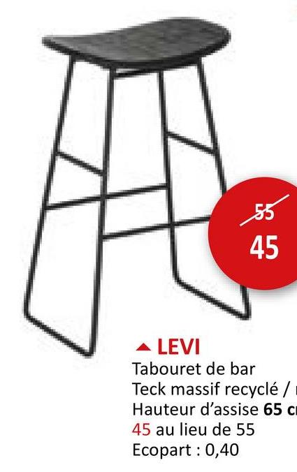 Tabouret de bar Levi HA65cm teck massif noir Chaises Chaises De Bar Chaises Tabourets De Bar