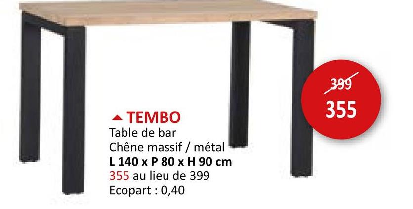 Table de bar Tembo 140x80cm - chêne massif & métal - naturel Tables Tables De Bar & Tables Hautes Tables