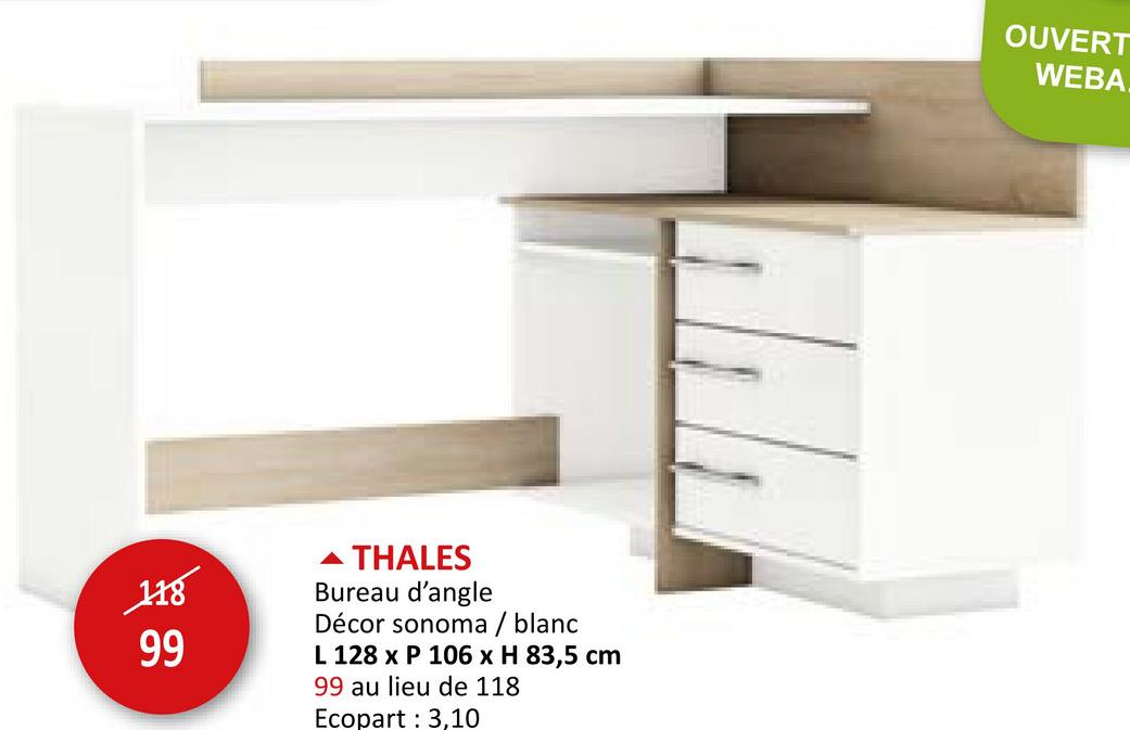 Bureau d'angle Thales 128x106x83,5cm Chambre Junior Bureaux Bureaux Bureau De Travail Junior Bureaux D'angle