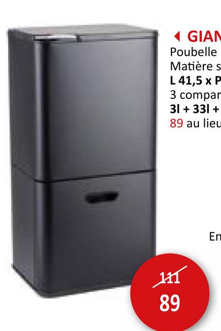 Poubelle avec compartiment de rangement Giant 3L+33L+27L noir Accessoires De Cuisine Poubelles Toilette Accessoires Déchets