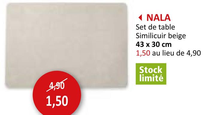 Set de table Nala 43x30cm - similicuir - beige Linge De Table Sets De Table