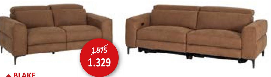 Zetel Blake 3-zit - stof - cognac met relax Zitmeubelen Zetels