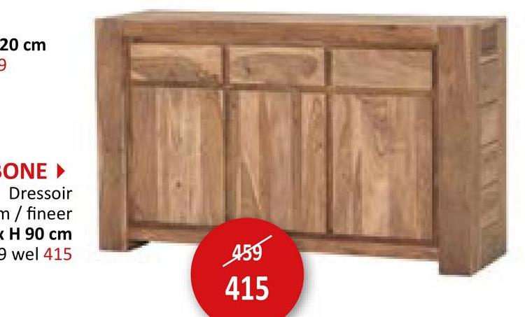 Dressoir Carbone  150cm - sheesham massief & fineer - naturel Dressoirs Eetkamerkasten