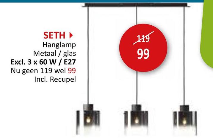 Hanglamp Seth 90x20cm 3x60W E27 Hanglamp Hanglampen