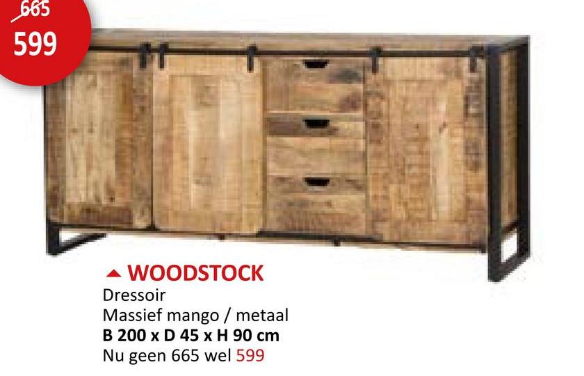 Dressoir Woodstock 200x45cm - mango massief & metaal - naturel/zwart Dressoirs Eetkamerkasten