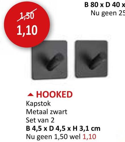 Kapstok Hooked 4,5cm set van 2 Keukenaccessoires Wandkapstokken Haak & Hang Kapstokken