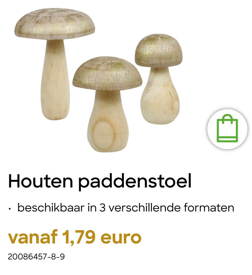 Houten paddenstoel
beschikbaar in 3 verschillende formaten
vanaf 1,79 euro
20086457-8-9