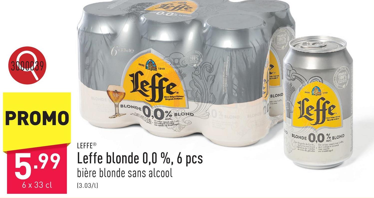 Leffe blonde 0,0 %, 6 pcs bière blonde sans alcool