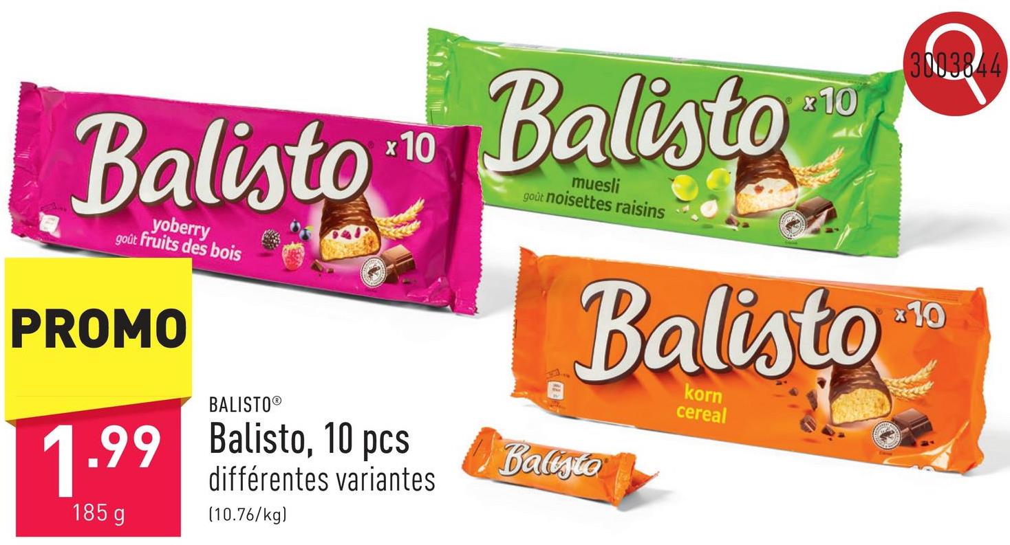 Balisto, 10 pcs choix entre korn, muesli et yoberry, emballage individuel