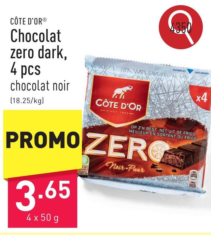 Chocolat zero dark, 4 pcs chocolat noir