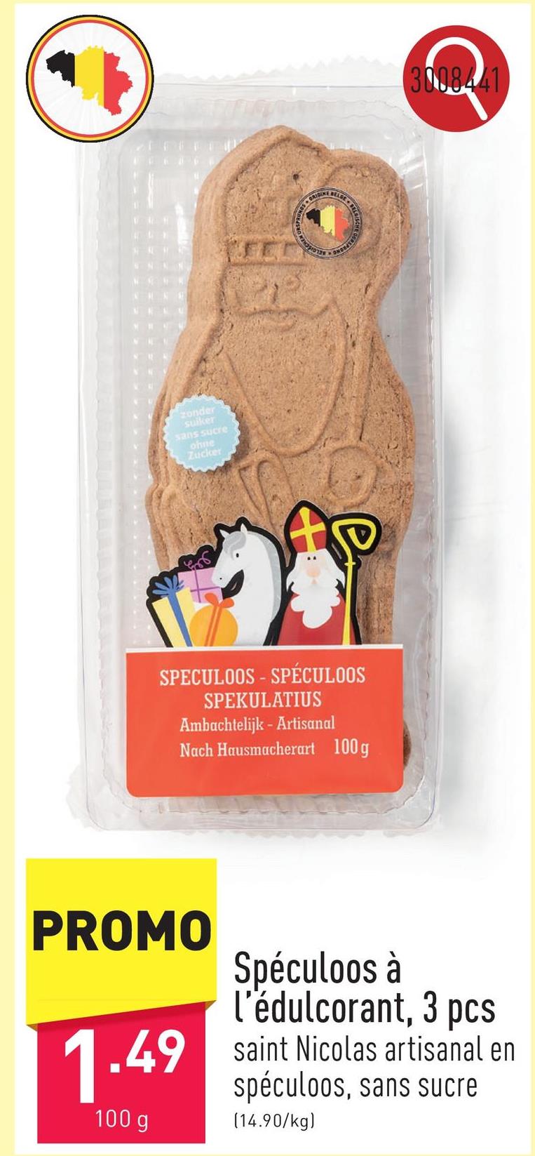 Spéculoos à l’édulcorant, 3 pcs saint Nicolas artisanal en spéculoos, sans sucre