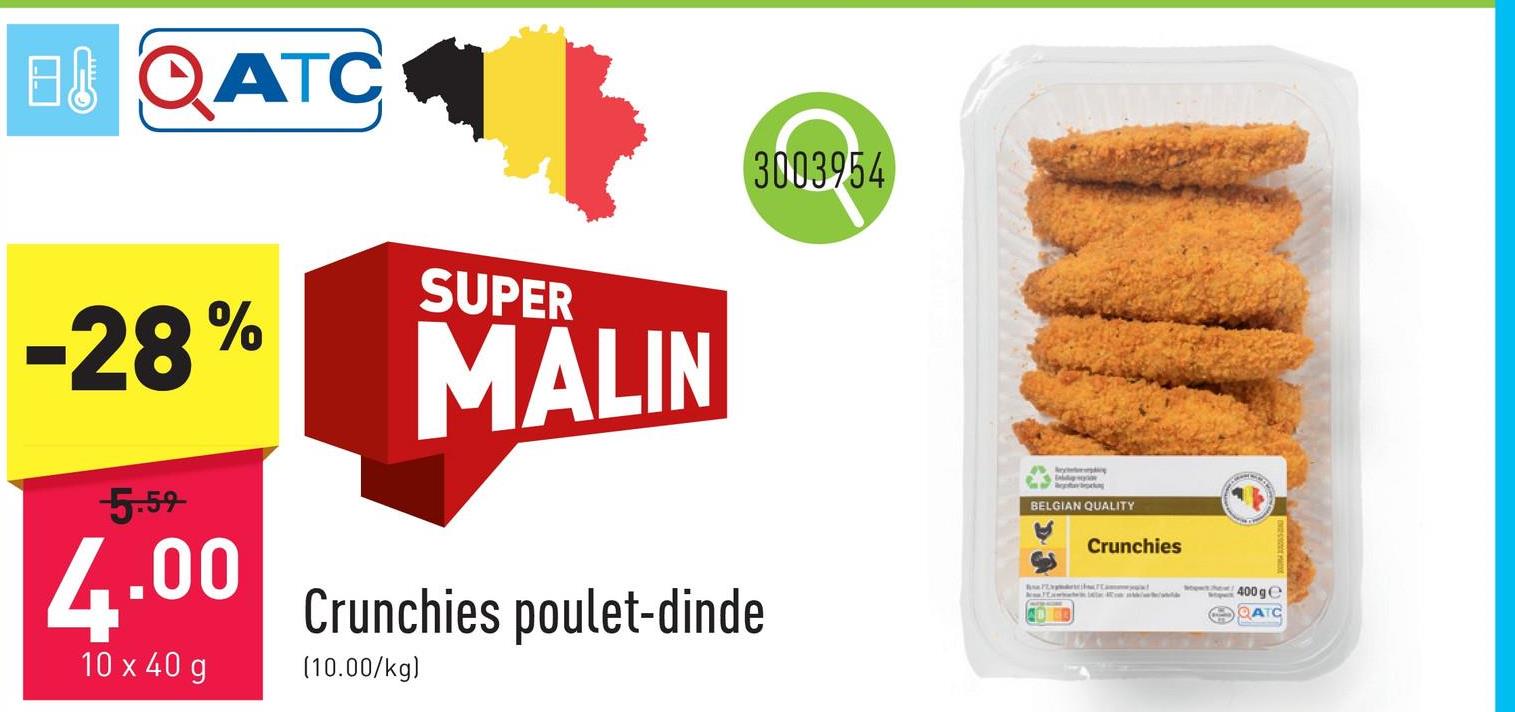 Crunchies poulet-dinde viande de poulet et de dinde tendre précuite, à la panure épicée et croustillante, viande belge de qualité