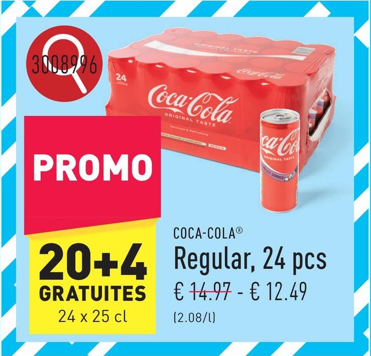 Coca-Cola regular, 24 pcs soda aux extraits de plantes, avec sucre