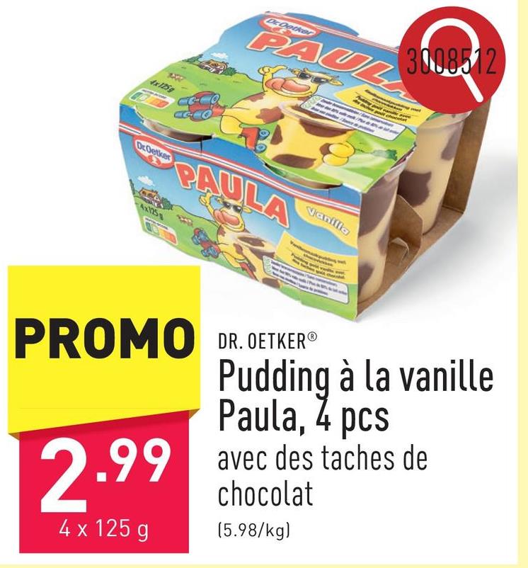 Pudding à la vanille Paula, 4 pcs avec des taches de chocolat