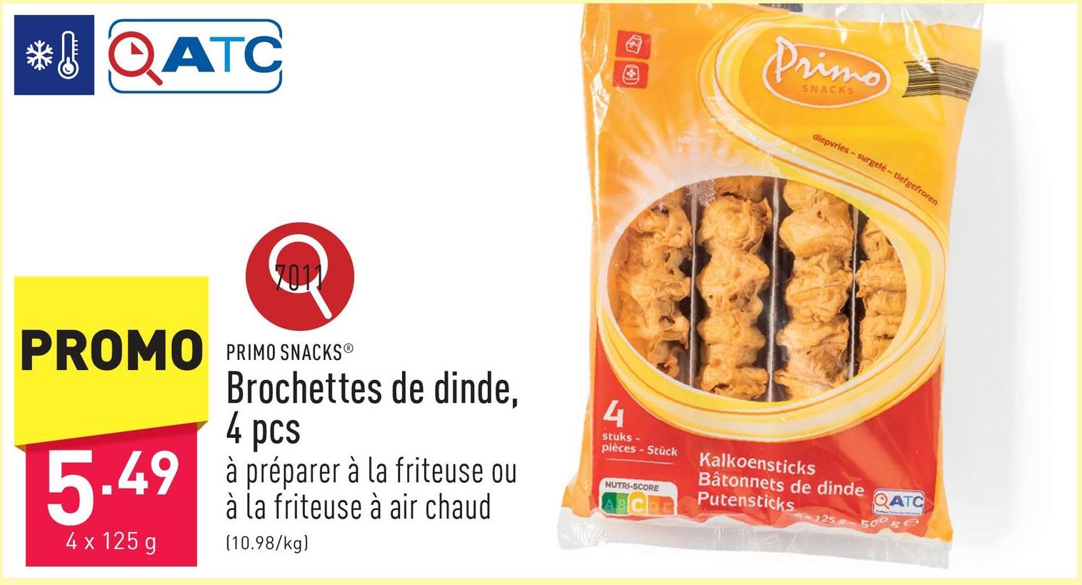 Brochettes de dinde, 4 pcs convient à la préparation à la friteuse ou à la friteuse à air chaud