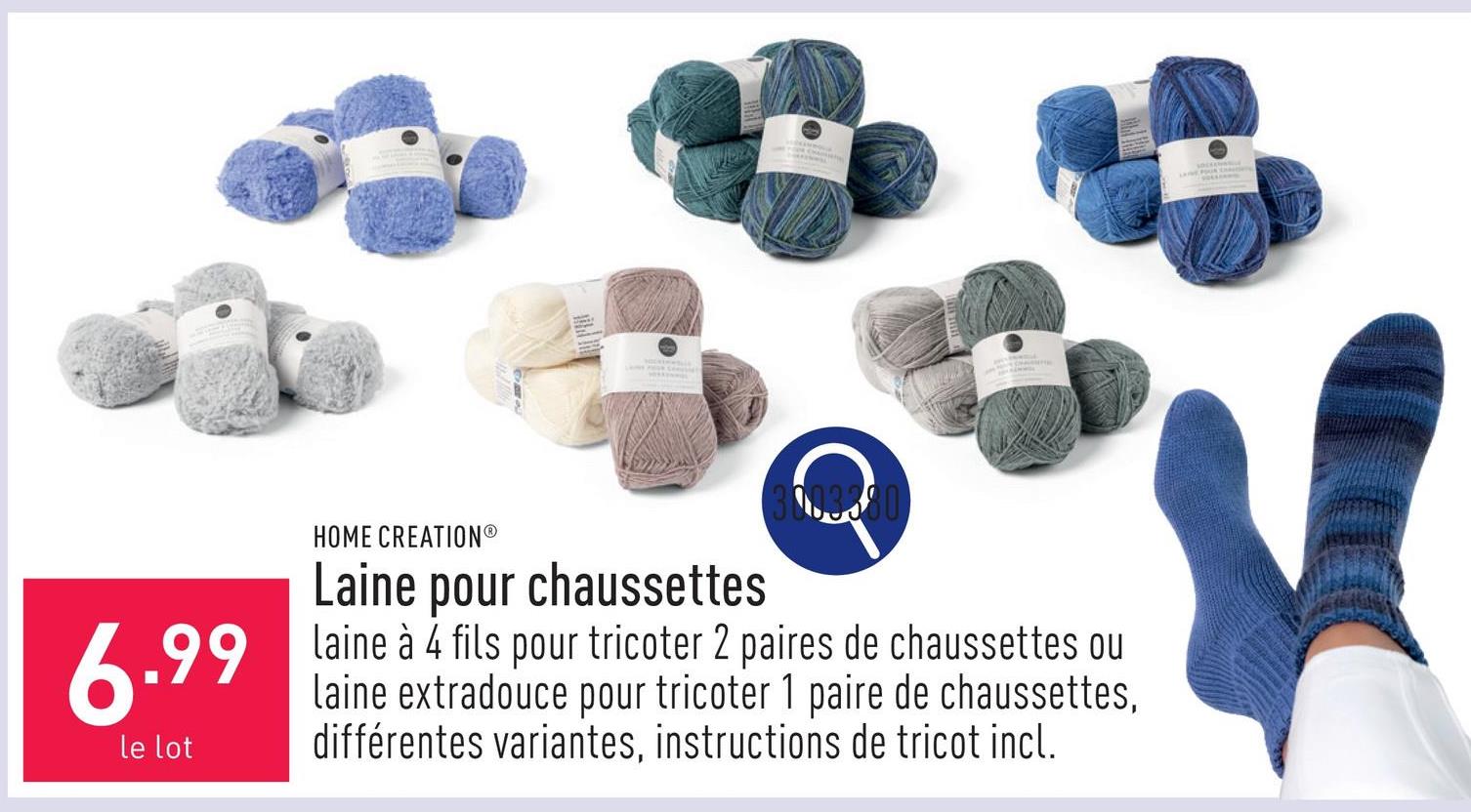 Laine pour chaussettes choix entre laine à 4 fils pour tricoter 2 paires de chaussettes et laine extradouce pour tricoter 1 paire de chaussettes, choix entre différentes variantes, instructions de tricot incl., certifiée OEKO-TEX®