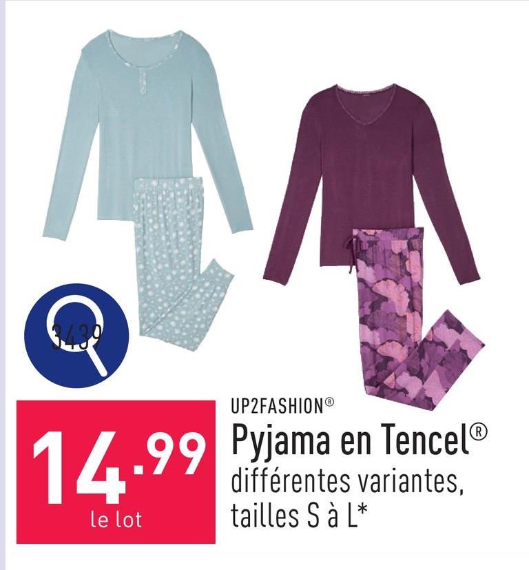 Pyjama en Tencel® modal (Tencel®)/élasthanne (Lycra®), haut : loose fit, pantalon : straight fit ou tapered fit, choix entre différentes variantes, tailles S à L*, certifié OEKO-TEX®