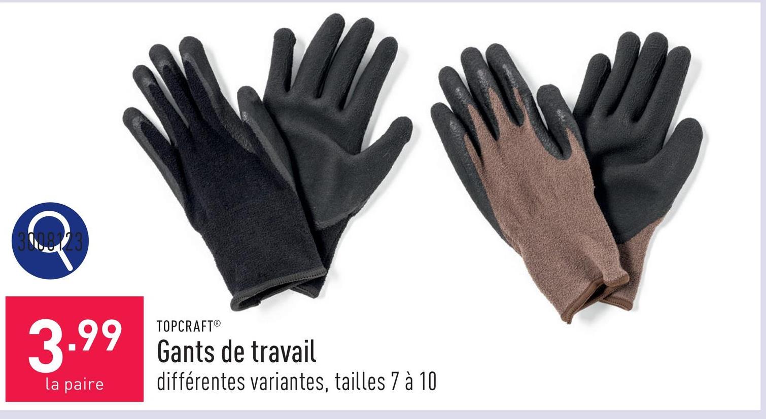 Gants de travail choix entre différentes variantes, pointures 7 à 10