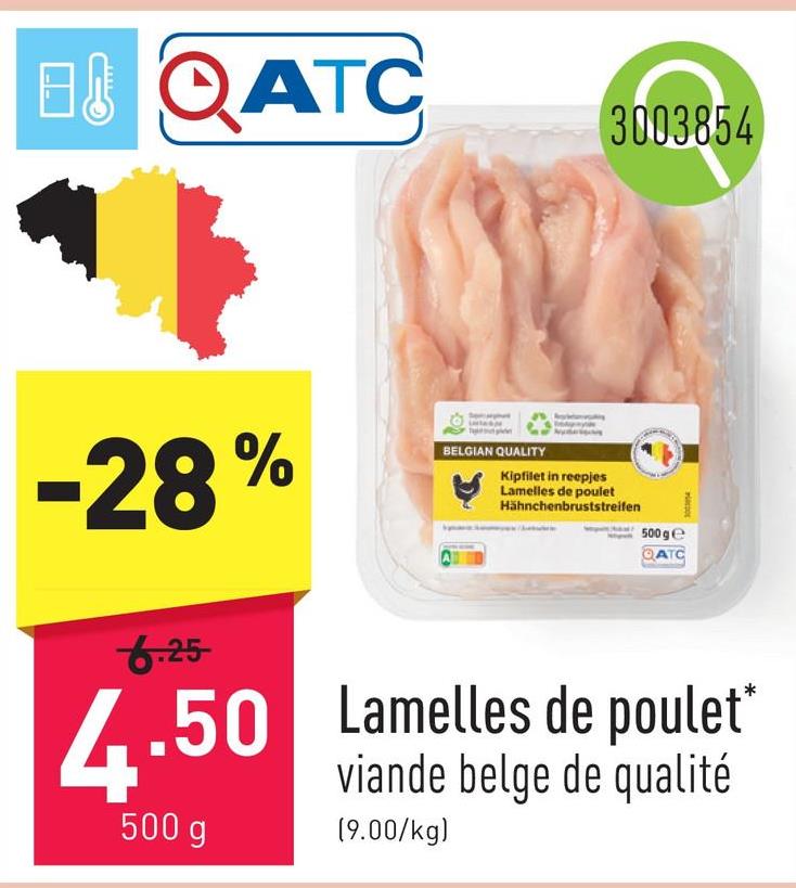 Lamelles de poulet viande belge de qualité