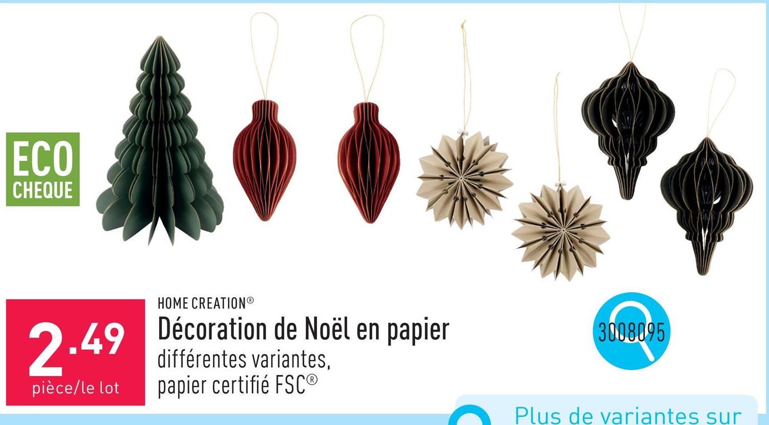 Décoration de Noël en papier choix entre différentes variantes, papier certifié FSC®