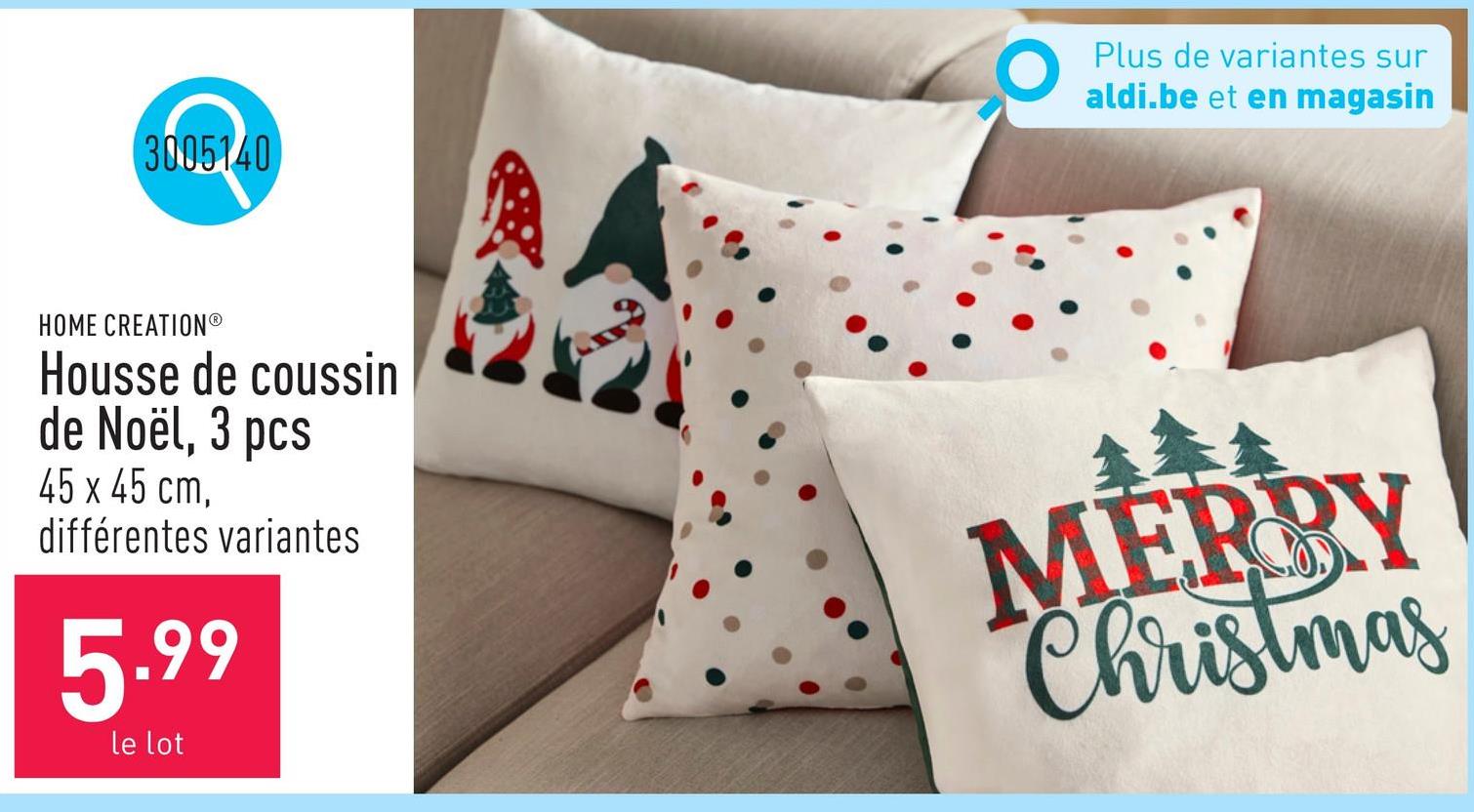 Housse de coussin de Noël, 3 pcs polyester, 45 x 45 cm, choix entre différentes variantes, certifiée OEKO-TEX®