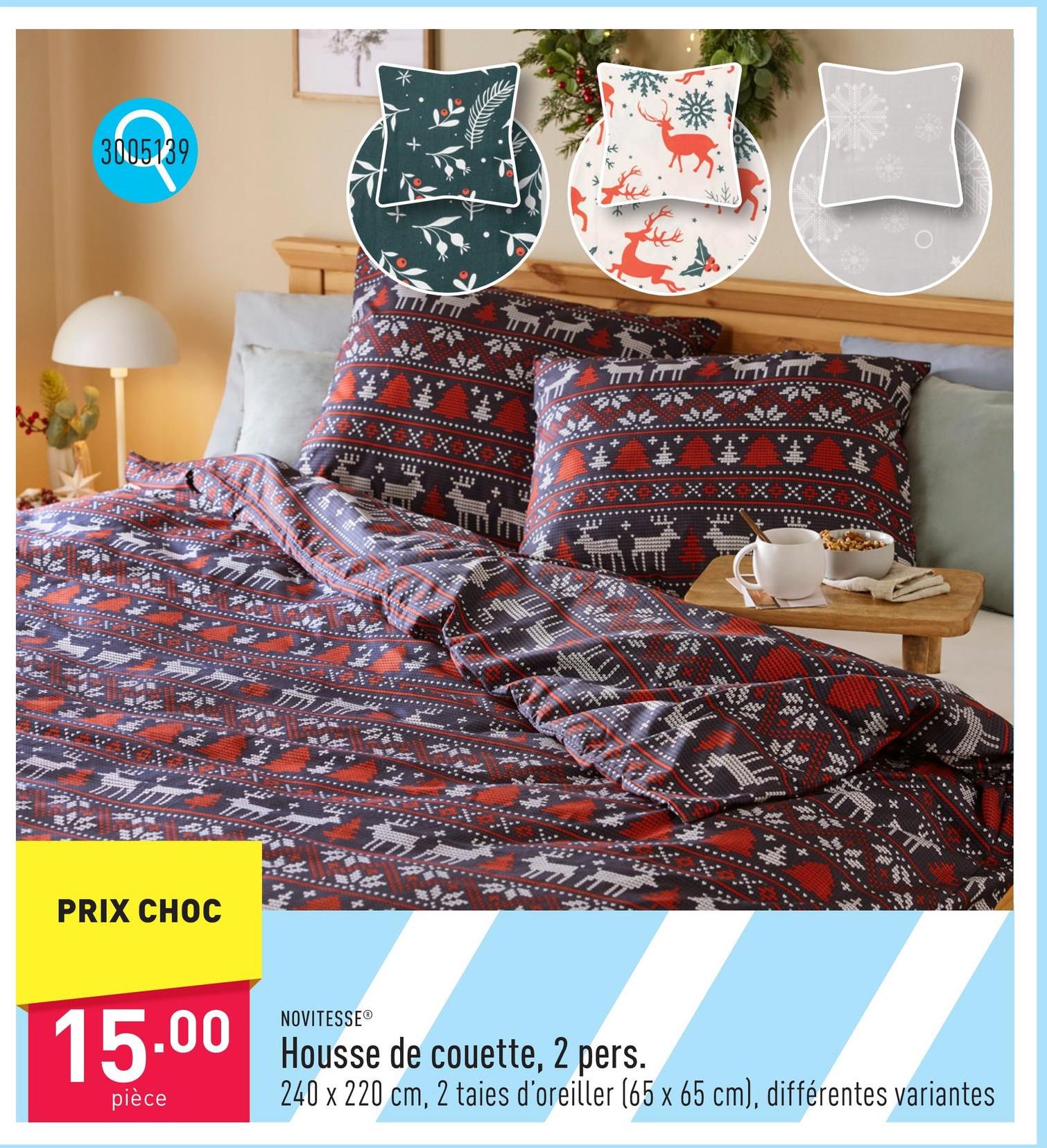 Housse de couette, 2 pers. polyester, 240 x 220 cm, 2 taies d’oreiller (65 x 65 cm), à rabat, choix entre différentes variantes, certifiée OEKO-TEX®