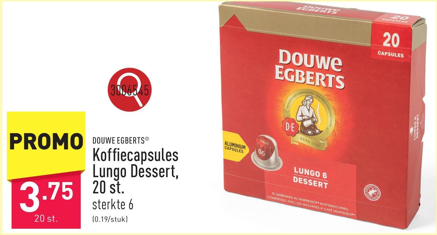 Koffiecapsules Lungo Dessert, 20 st. sterkte 6, ronde smaak