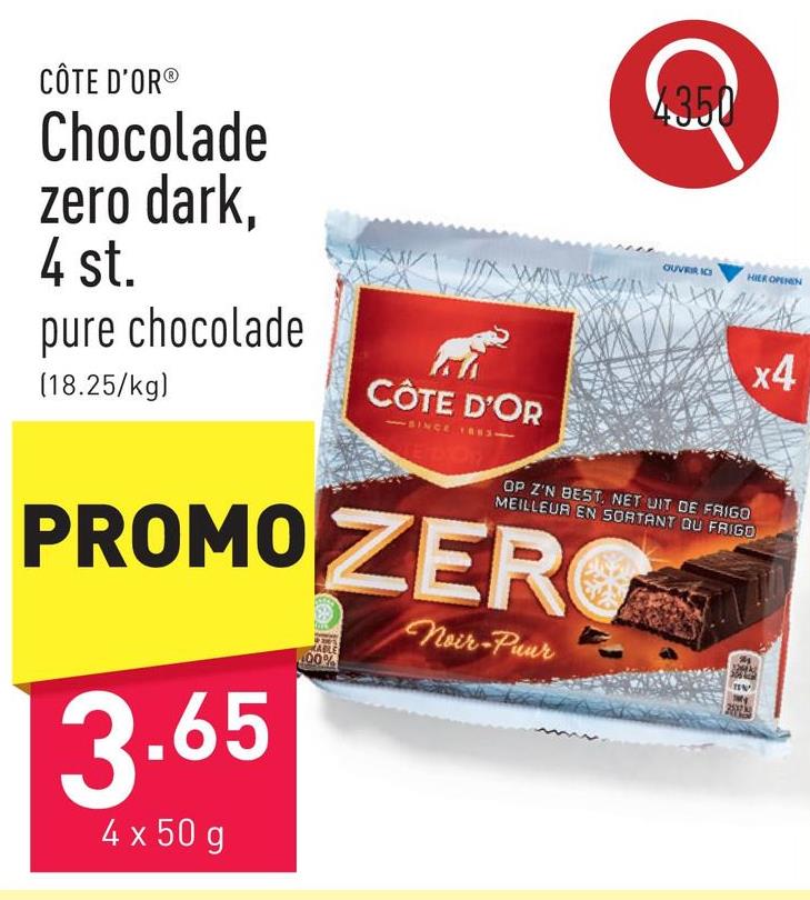 Chocolade zero dark, 4 st. pure chocolade