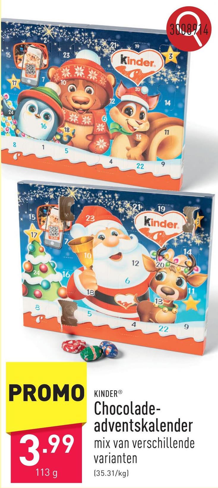 Chocolade-adventskalender mix van verschillende varianten